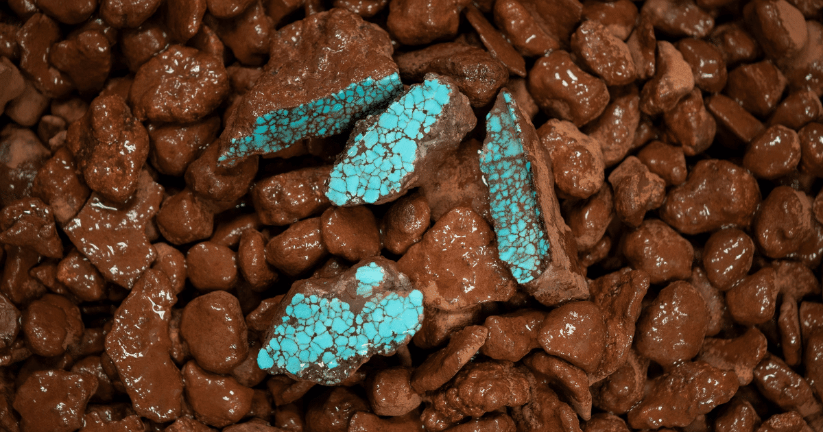 Photo of rough Turquoise with a polished windown showing bright. matrix and color. Prince Turquoise